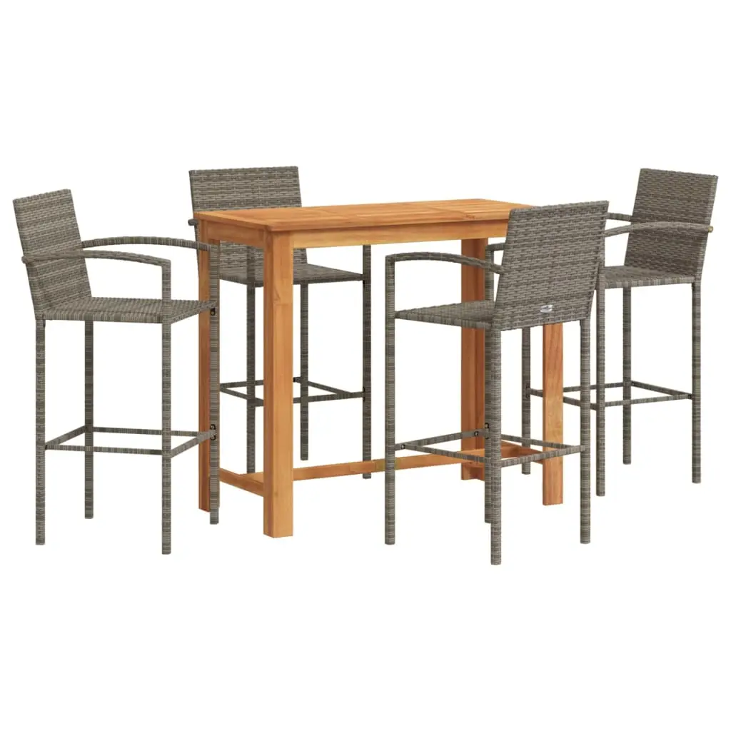 Ensemble de 5 pcs bar de jardin – Mobilier d’extérieur – Mobilier de jardin gris bois massif acacia rotin-JU2164