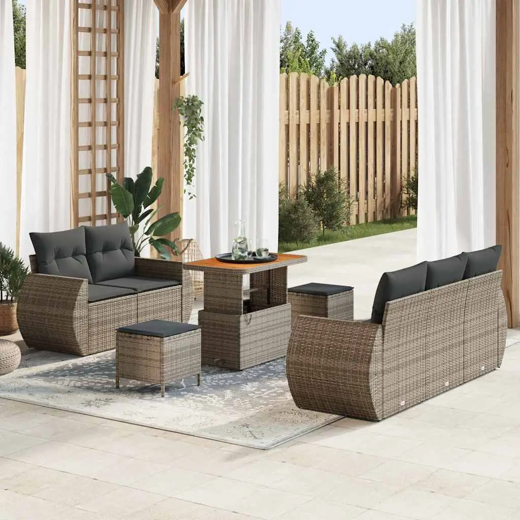Ensemble canapé extérieur 7 places modulable en polyrotin et bois avec table basse Gris – ComfortXL Outdoor Living