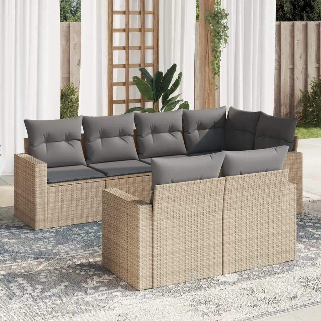 Ensemble de jardin 7 pièces Résine Tressée Beige avec Rangement sous Assise et Repose-pied – ComfortXL Outdoor Living