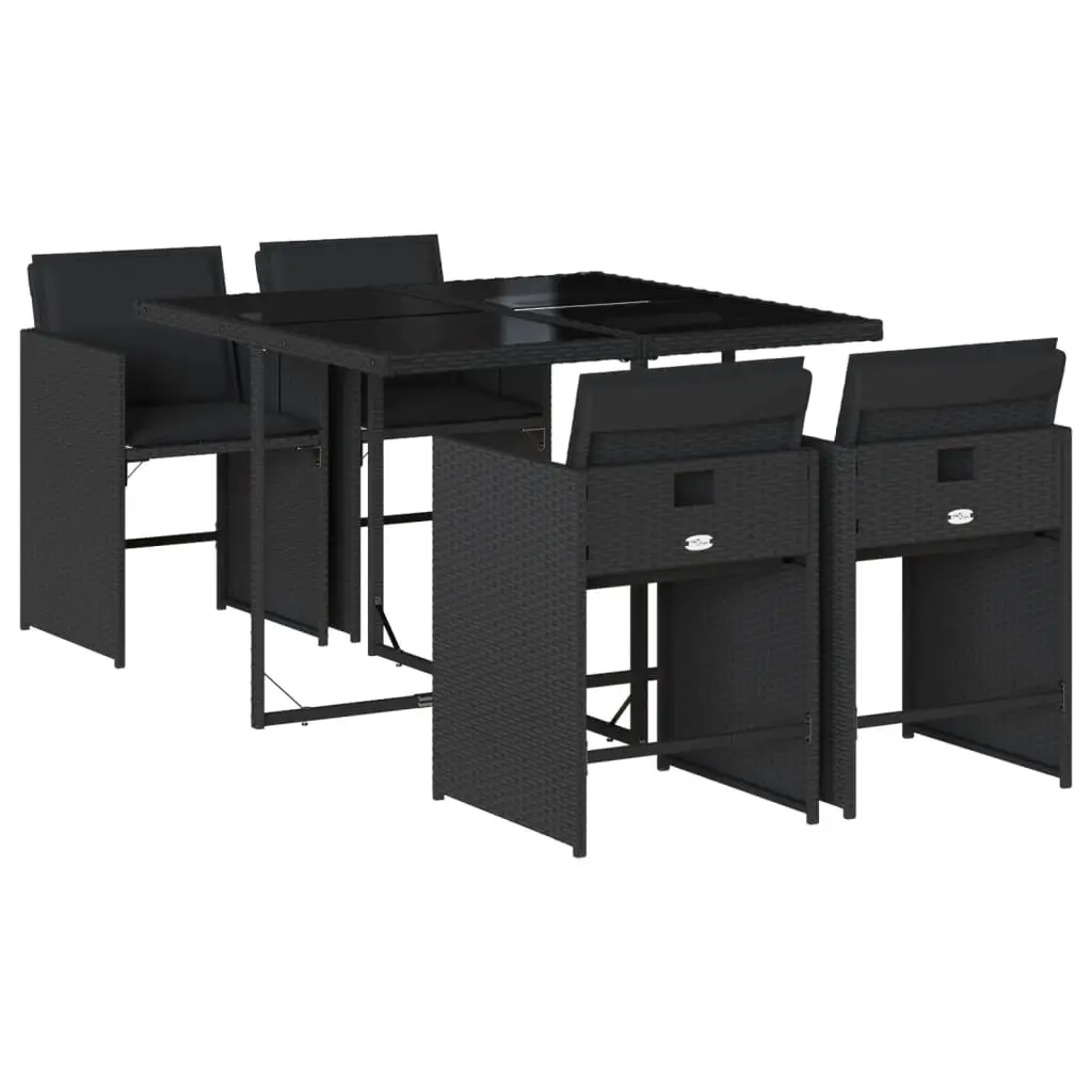 Ensemble de 5 pcs table de jardin et chaises avec coussins – mobilier de jardin Noir Résine tressée-JU2398