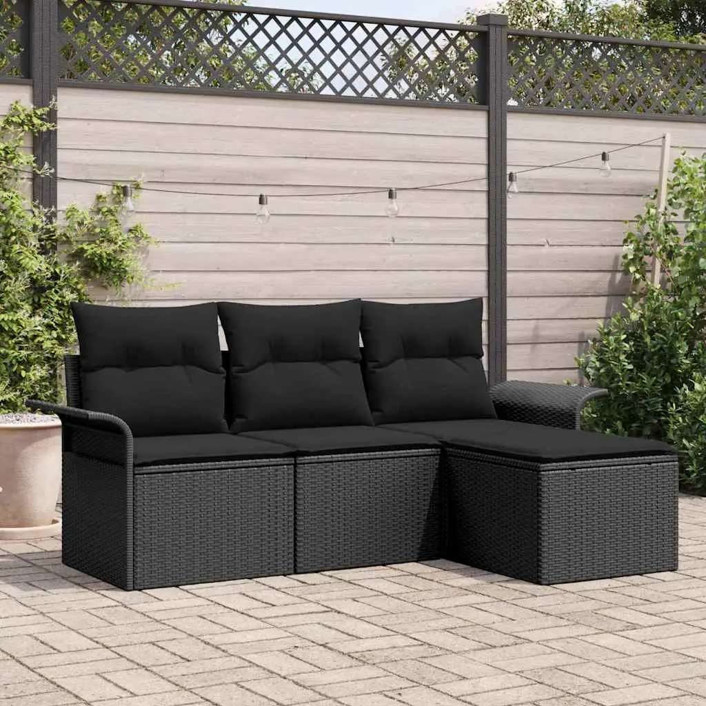 Ensemble de Canapés avec coussin 4 pcs Noir polyrotin vidaXL 3345313