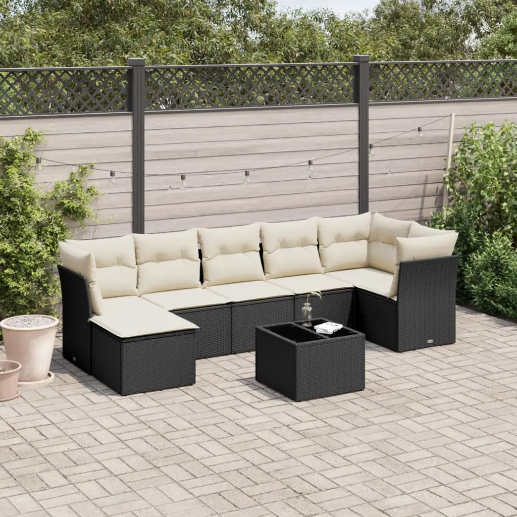 Ensemble de jardin 7 places en poly rotin avec table basse et repose-pieds Noir – ComfortXL Outdoor Living