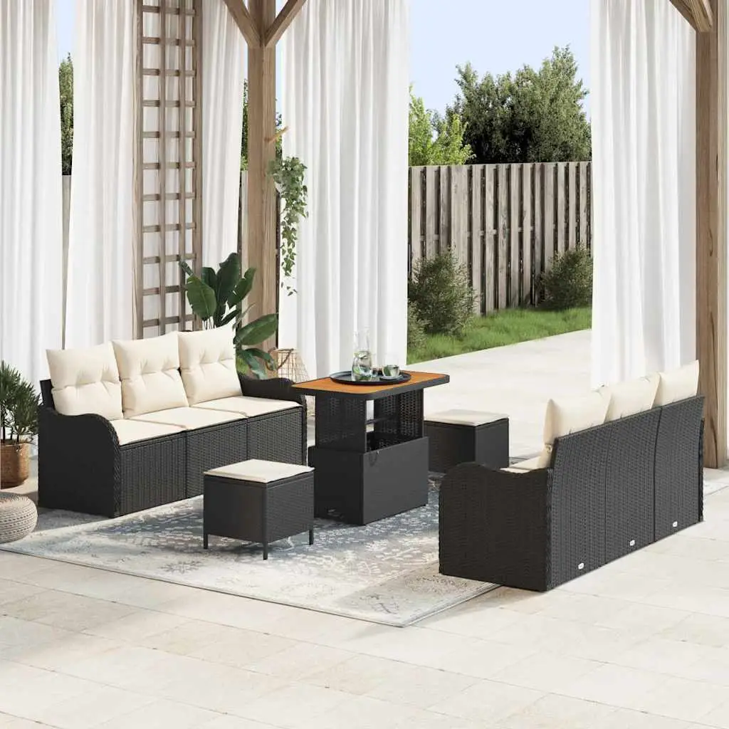 Ensemble de canapé de jardin avec coussin 9 pcs Noir polyrotin vidaXL 3362220