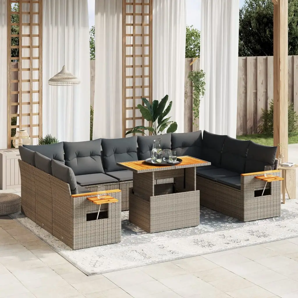 Ensemble canapés de jardin 11 places en résine tressée table relevable Gris – ComfortXL Outdoor Living