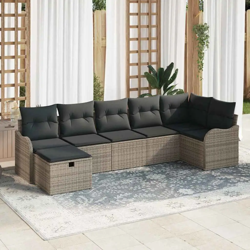 Ensemble de Canapés avec coussin 7 pcs Gris polyrotin vidaXL 3358998