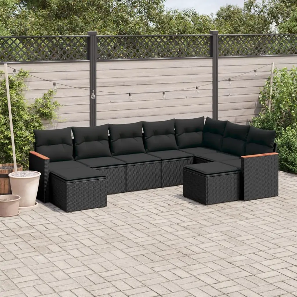 Ensemble de jardin 9 places modulable avec repose-pieds et rangements Noir – ComfortXL Outdoor Living