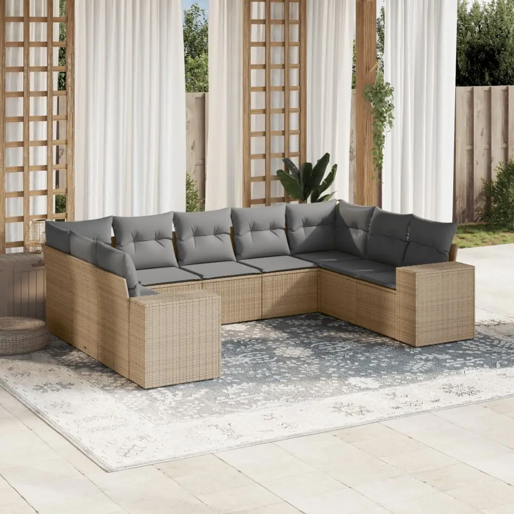 Ensemble canapés de jardin 9 places résine tressée confortable pour extérieur Beige Coussins Gris Clair – ComfortXL Outdoor Living