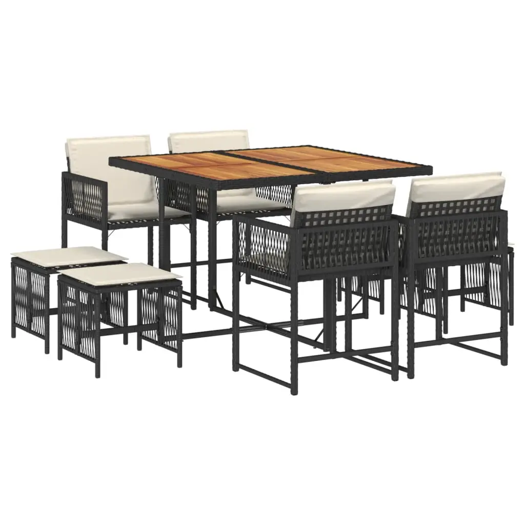 Ensemble de 9 pcs table de jardin avec chaises – mobilier de jardin coussins noir résine tressée-JU2534