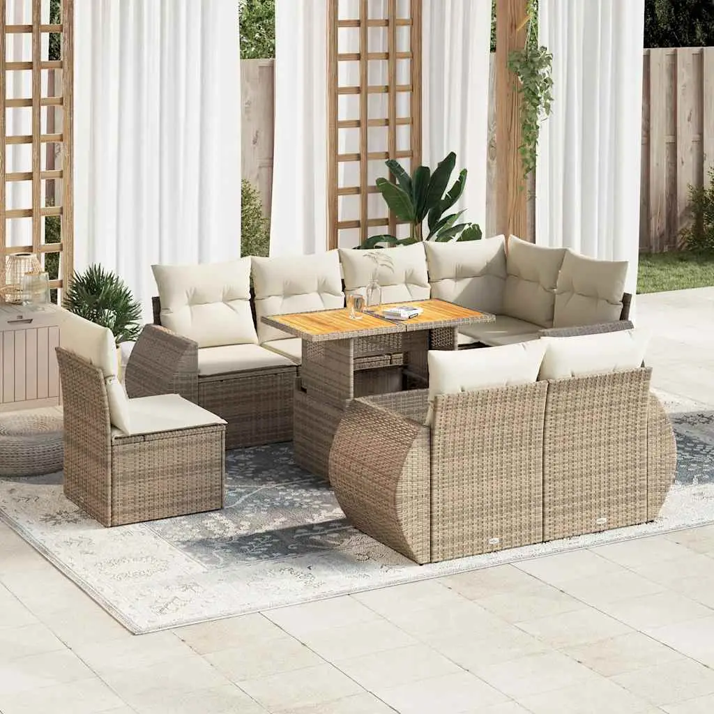 Ensemble canapé de jardin 9 pièces résine tressée avec rangement et table ajustable Beige – ComfortXL Outdoor Living