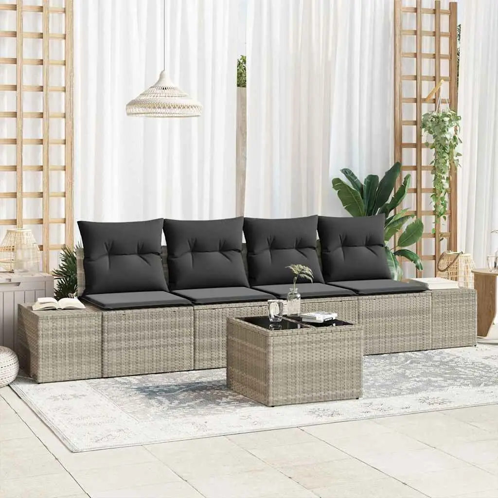 Ensemble de Canapés avec coussin 5 pcs Gris clair polyrotin vidaXL 3346932