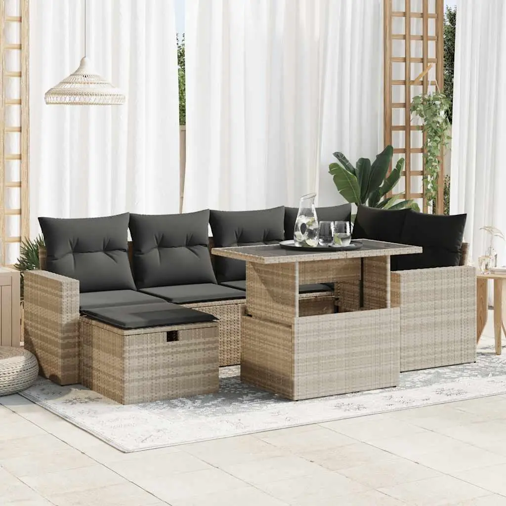 Ensemble de jardin 7 places résine tressée modulable avec coffre rangement Gris Clair – ComfortXL Outdoor Living