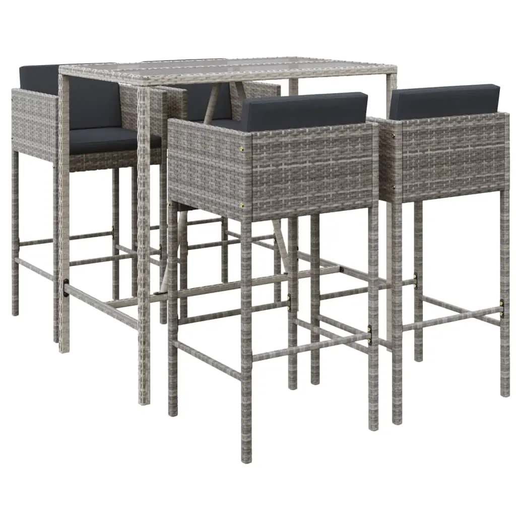 Ensemble de 5 pcs bar de jardin – Mobilier d’extérieur – Mobilier de jardin avec coussins gris poly rotin-JU2117
