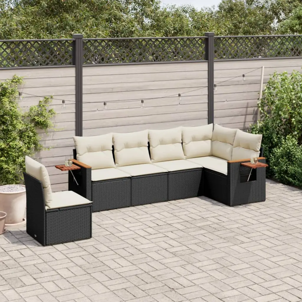Ensemble de jardin 6 pièces en résine tressée avec accoudoirs tablettes Noir et Crème – ComfortXL Outdoor Living