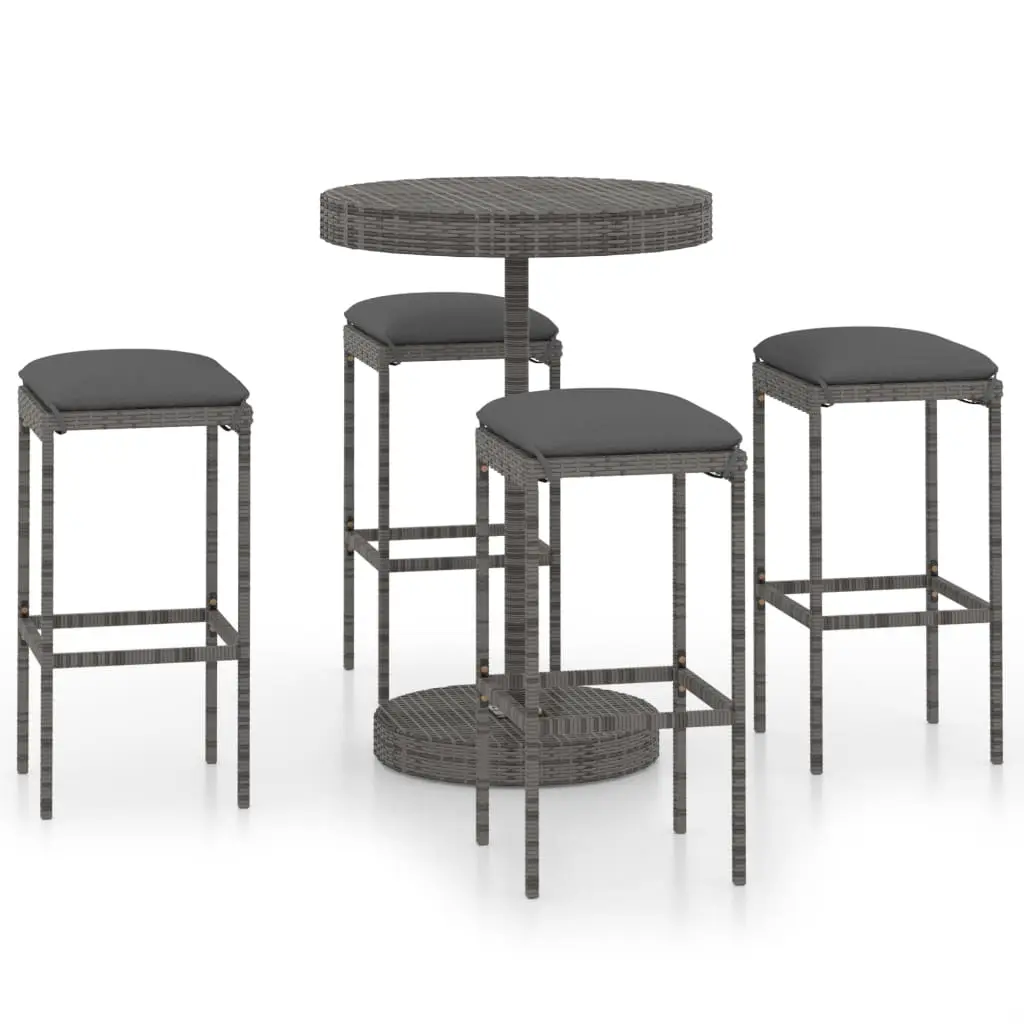 Ensemble de 5 pcs bar de jardin – Mobilier d’extérieur – Mobilier de jardin et coussins Résine tressée Gris-JU2002