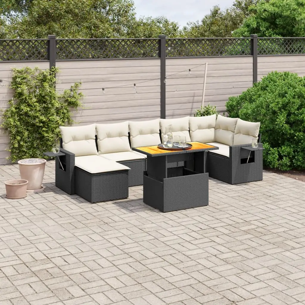 Ensemble de Jardin 8 pcs Résine Tressée Noire Coussins Crème et Repose-Pied – ComfortXL Outdoor Living