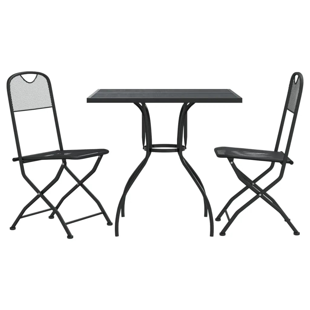 Ensemble de 3 pcs table de jardin avec chaises – mobilier de jardin anthracite métal maille-JU2996