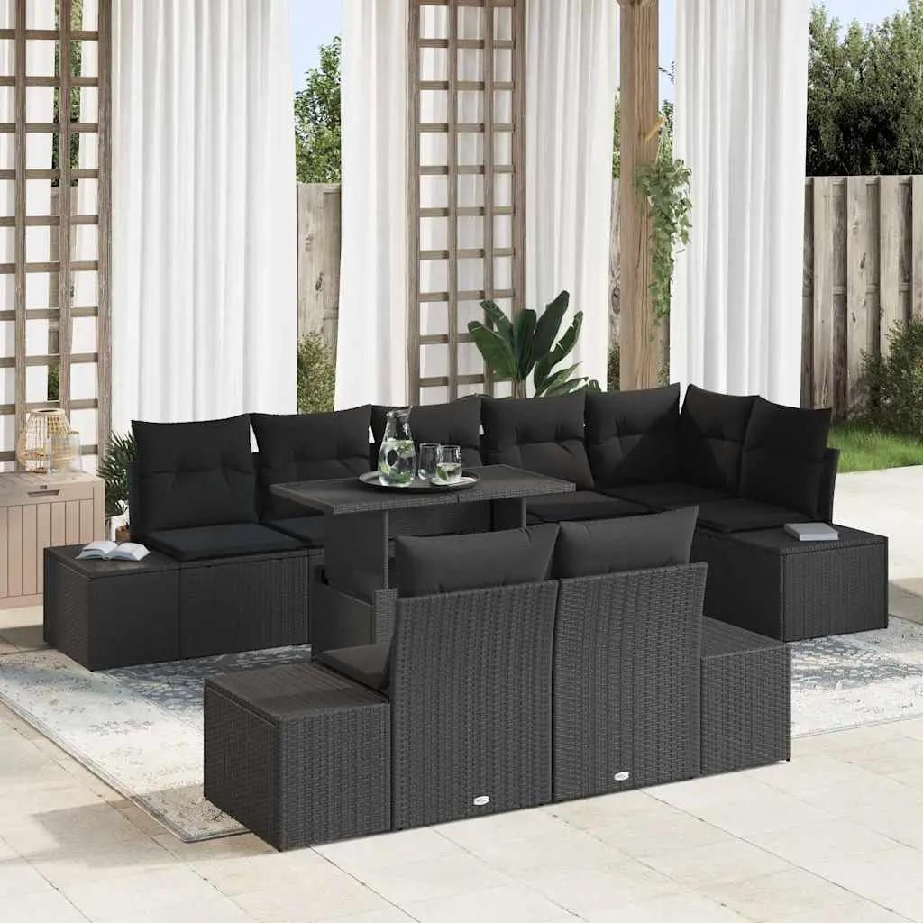 Ensemble de canapé de jardin avec coussin 9 pcs Noir polyrotin vidaXL 3349209