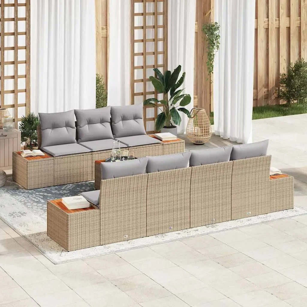 Ensemble de jardin modulable 8 pièces en résine tressée pour 7 personnes Beige – ComfortXL Outdoor Living