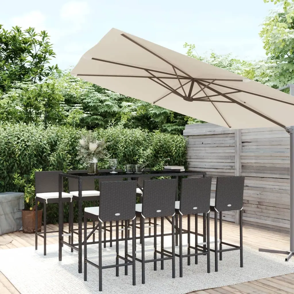 Ensemble de bar de jardin 9 pcs avec coussins noir poly rotin vidaXL 3187647