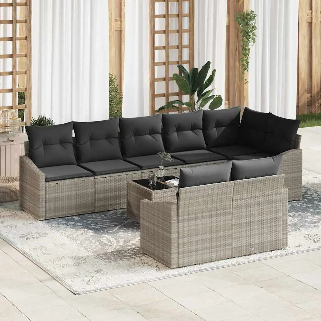 Ensemble de Canapés avec coussin 9 pcs Gris clair polyrotin vidaXL 3346782