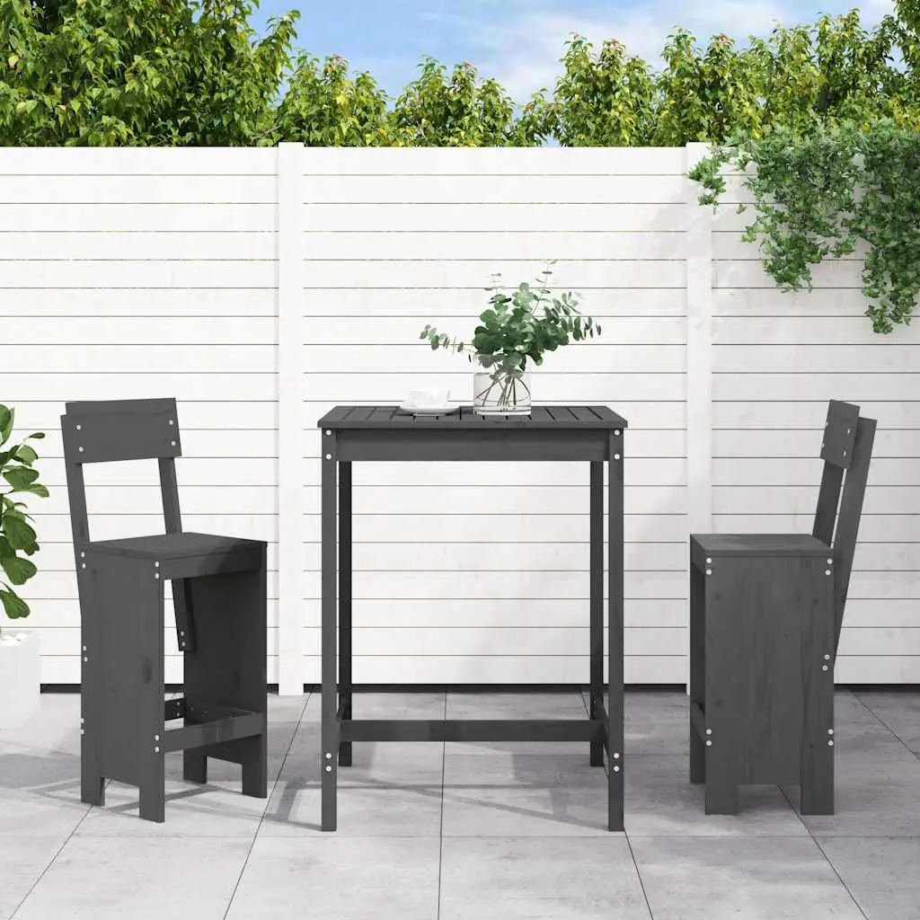 Ensemble de bar de jardin 3 pcs gris bois de pin massif vidaXL 3157795