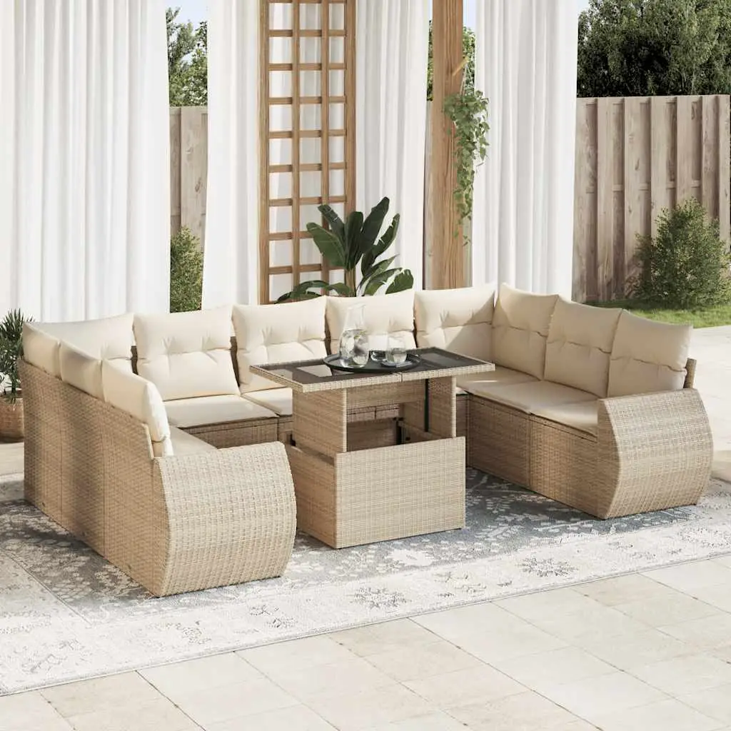 Ensemble canapés de jardin 10 pcs résine tressée modulable avec rangement et table relevable beige – ComfortXL Outdoor Living
