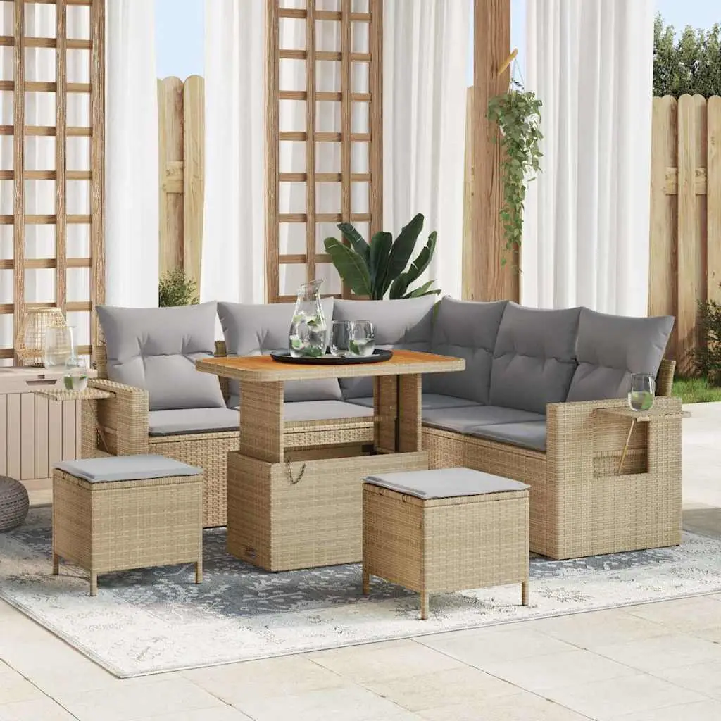 Ensemble de canapés 7 places résine tressée et bois d’acacia design moderne pour jardin beige – ComfortXL Outdoor Living