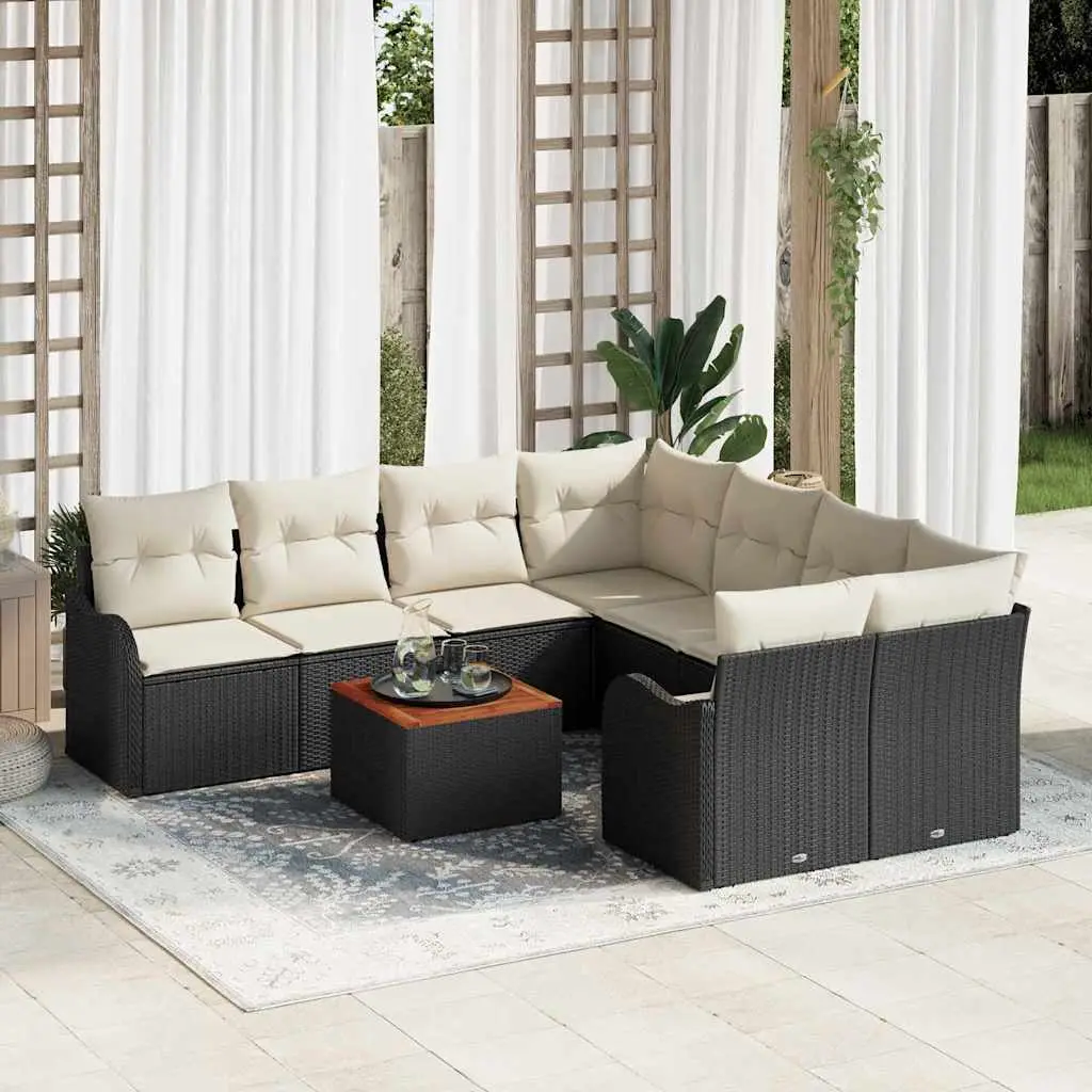 Ensemble de canapé de jardin avec coussin 9 pcs Noir polyrotin vidaXL 3347432