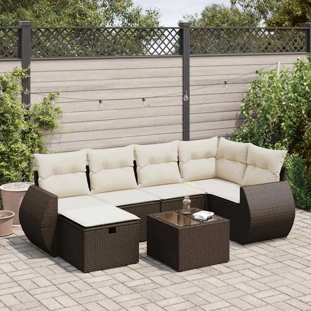 Ensemble de jardin 7 personnes résine tressée modulable avec table et rangement Marron – ComfortXL Outdoor Living