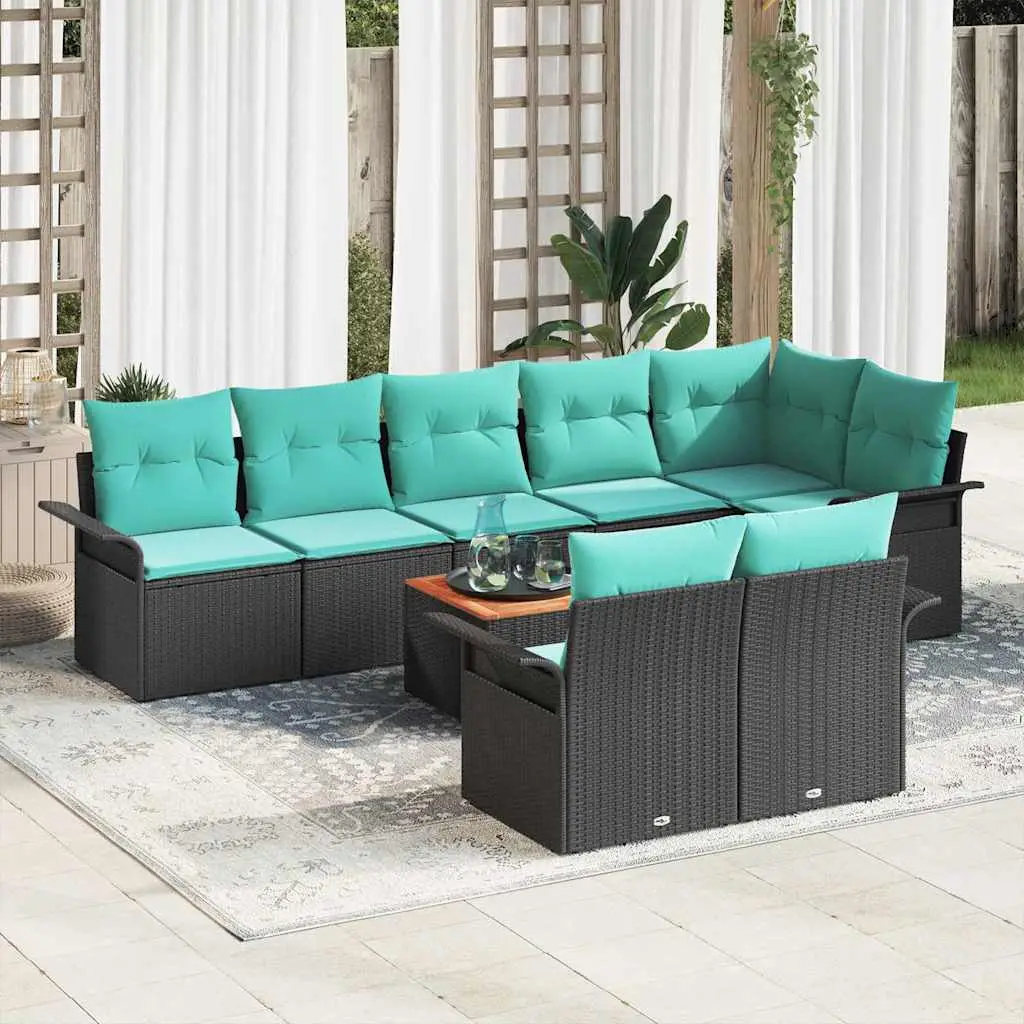 Ensemble de canapé de jardin avec coussin 9 pcs Noir polyrotin vidaXL 3347347