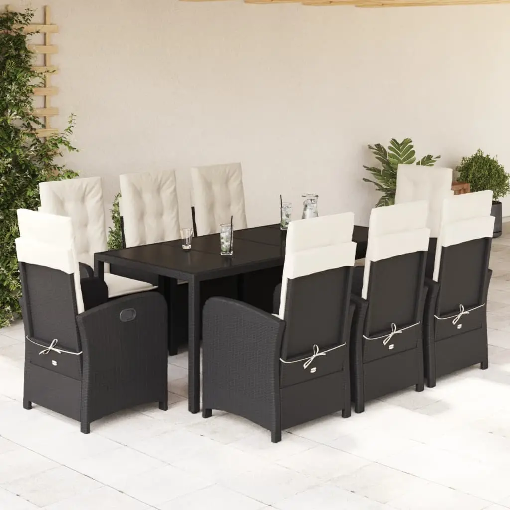 Ensemble de Jardin 8 Places en Résine Tressée Noire, Fauteuils Multipositions et Coussins Confort Crème – ComfortXL Outdoor Living