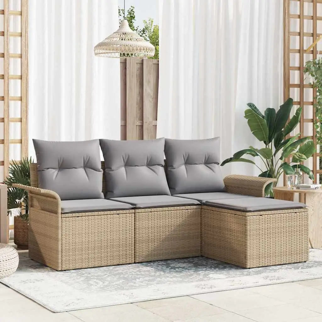 Ensemble de Canapés avec coussin 4 pcs Beige polyrotin vidaXL 3345310