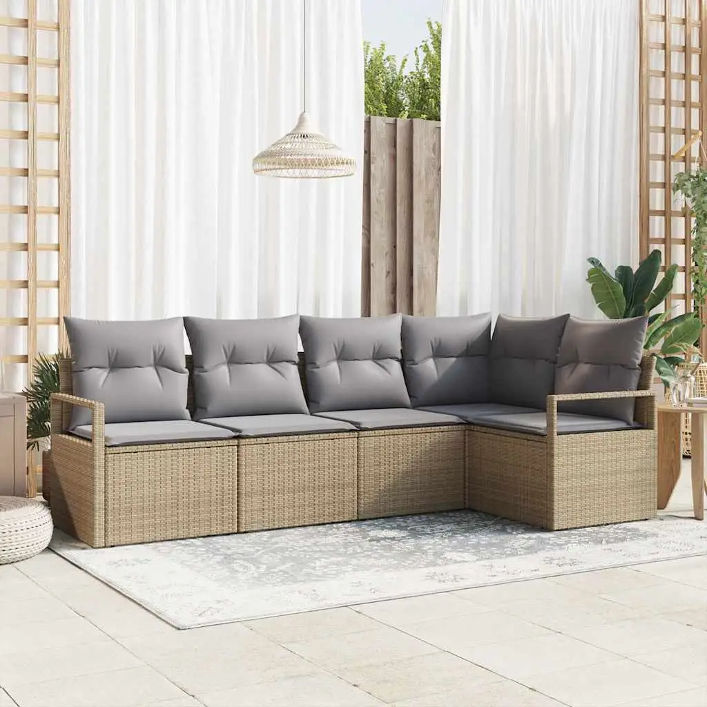 Ensemble de Canapés avec coussin 5 pcs Beige polyrotin vidaXL 3346380