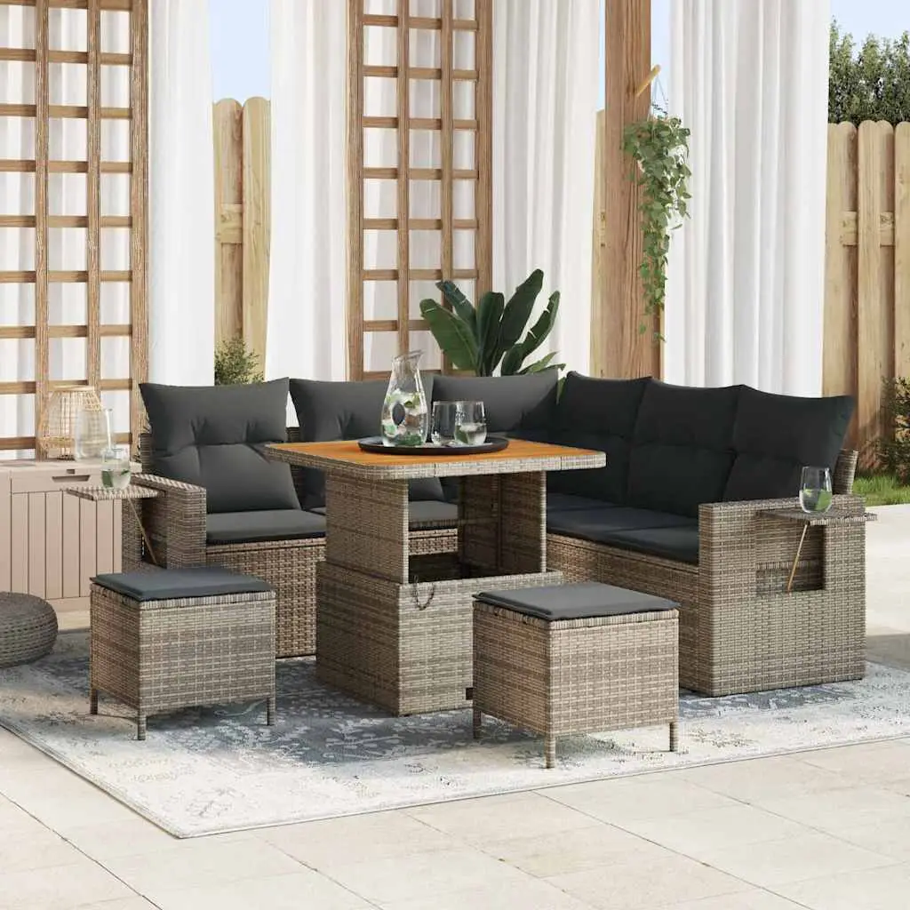 Ensemble de canapé de jardin avec coussin 9 pcs Gris polyrotin vidaXL 3363693