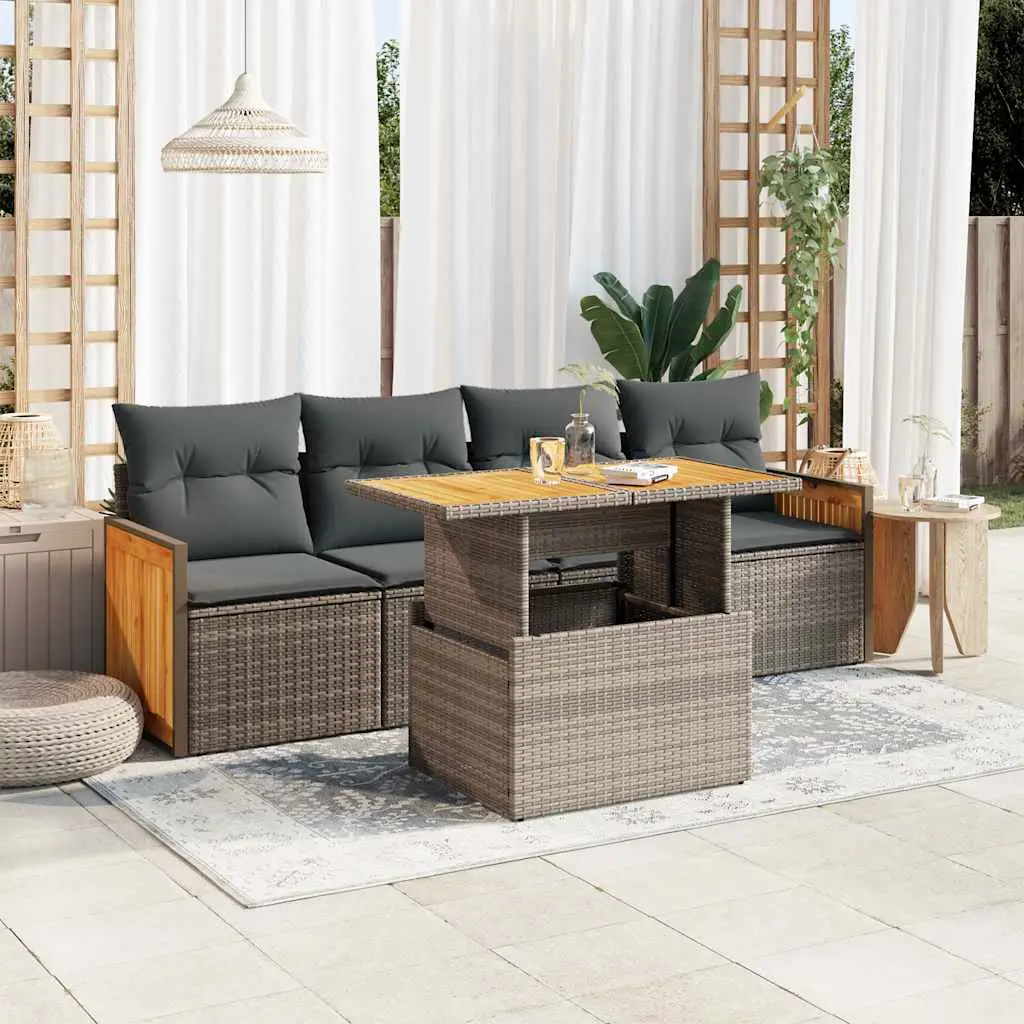 Ensemble canapés de jardin 5 pièces en poly rotin gris avec coffres de rangement pour extérieur – ComfortXL Outdoor Living
