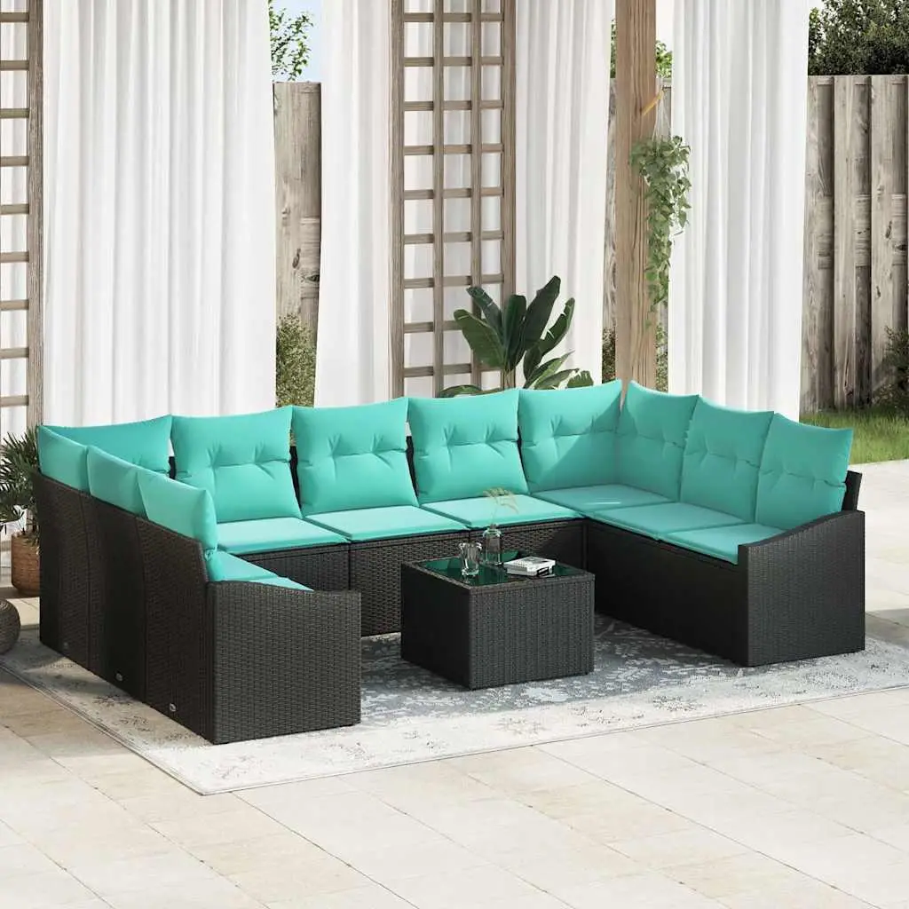 Ensemble de Canapés avec coussin 10 pcs Noir polyrotin vidaXL 3346896