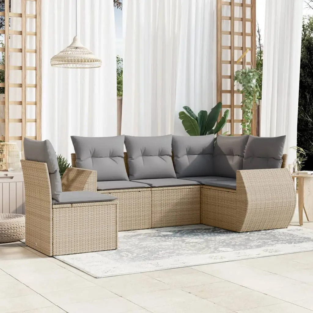 Ensemble de relaxation de jardin 5 places avec rangement en résine tressée Beige – ComfortXL Outdoor Living