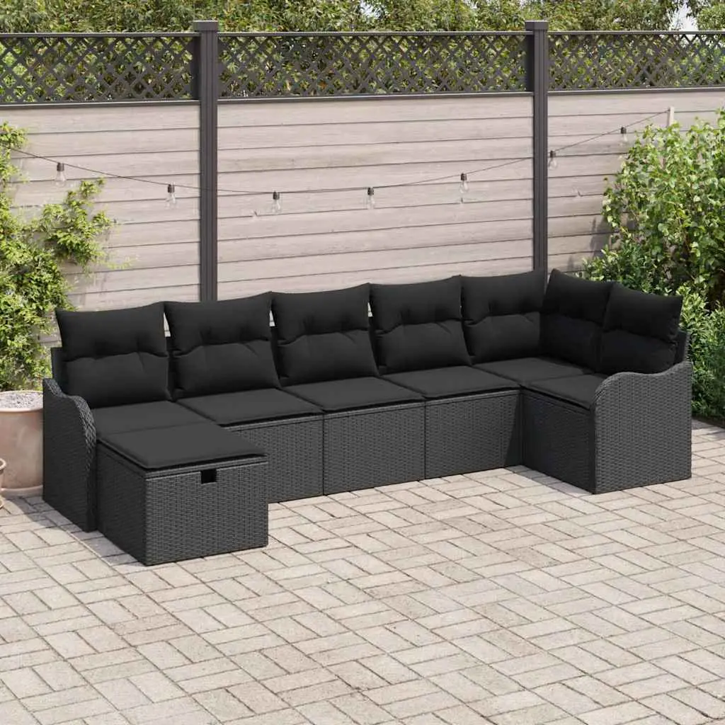 Ensemble de Canapés avec coussin 7 pcs Noir polyrotin vidaXL 3359002