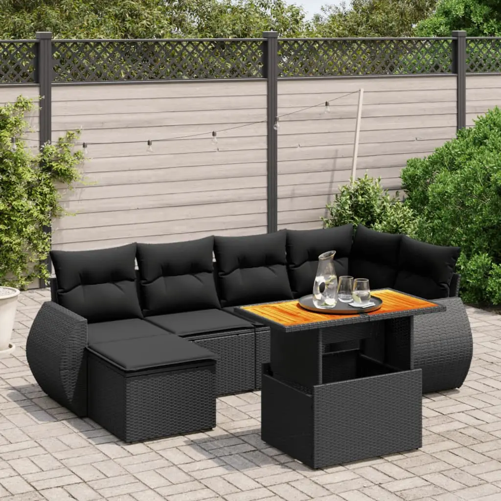 Ensemble de jardin 7 pcs avec repose-pied résine tressée table relevable Noir – ComfortXL Outdoor Living