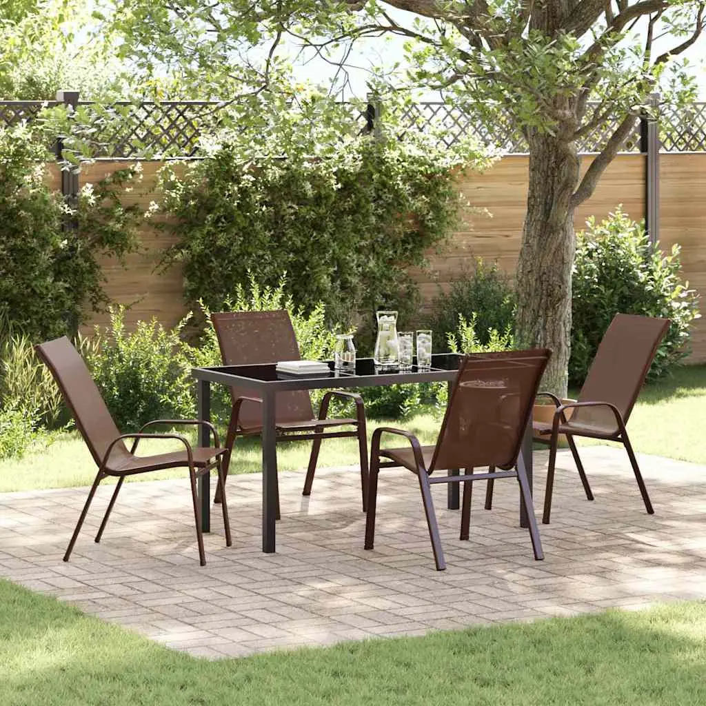 Ensemble de Repas d’Extérieur Acier et Textilène 4 Personnes Table et Chaises de Patio Marron – ComfortXL Outdoor Living
