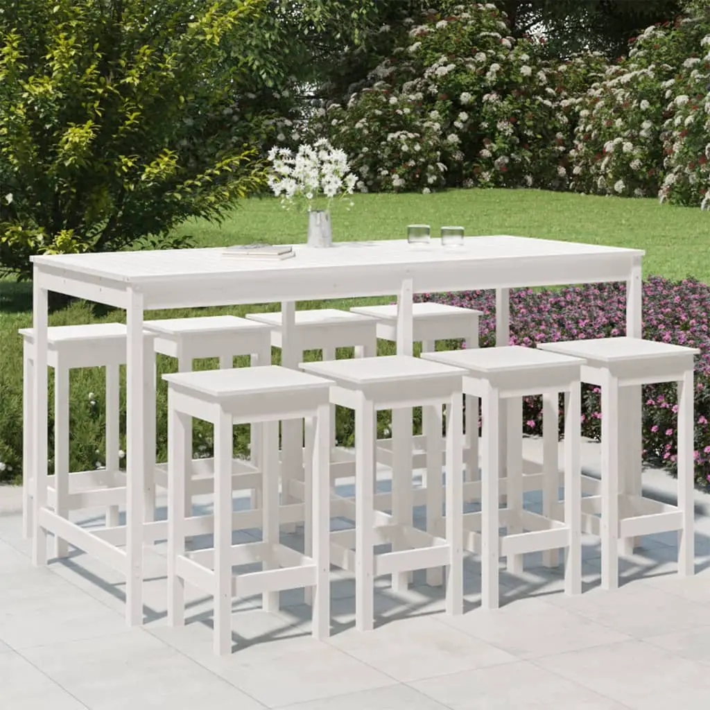 Ensemble de bar de jardin 9 pcs blanc bois de pin massif vidaXL 3154766