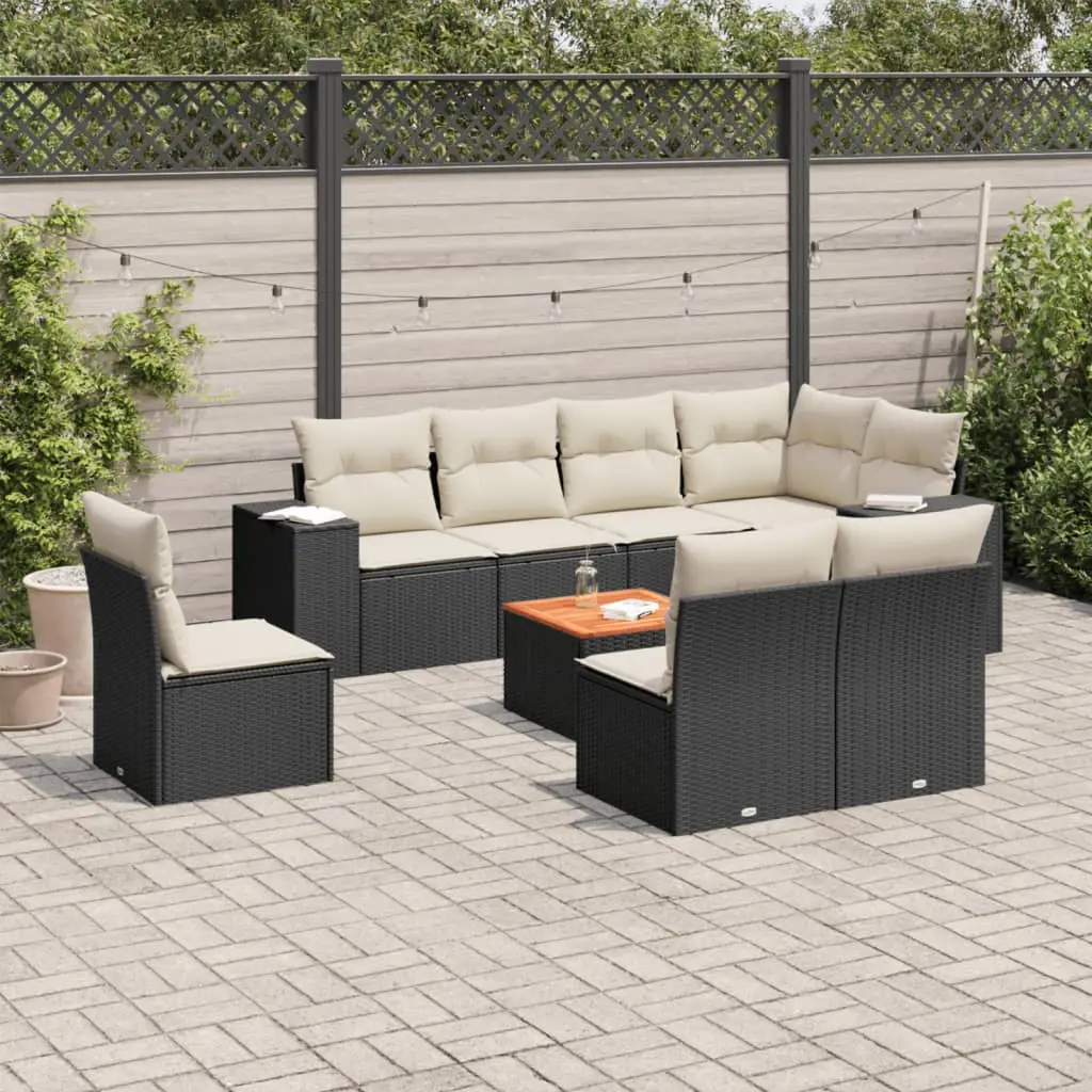Ensemble canapés de jardin 8 places résine tressée modulable et table bois pour extérieur Noir – ComfortXL Outdoor Living