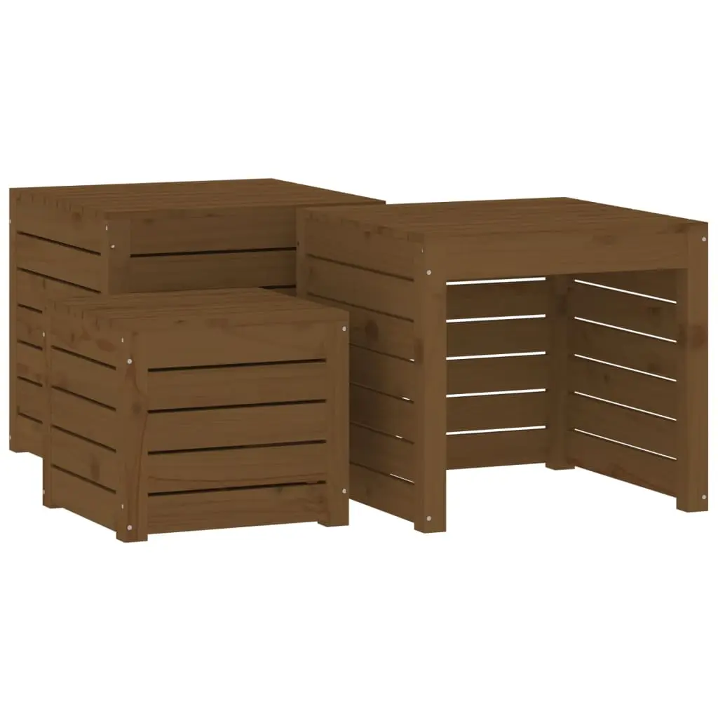 Ensemble de 3 pcs boîtes de jardin – Coffres de rangement marron miel bois pin massif