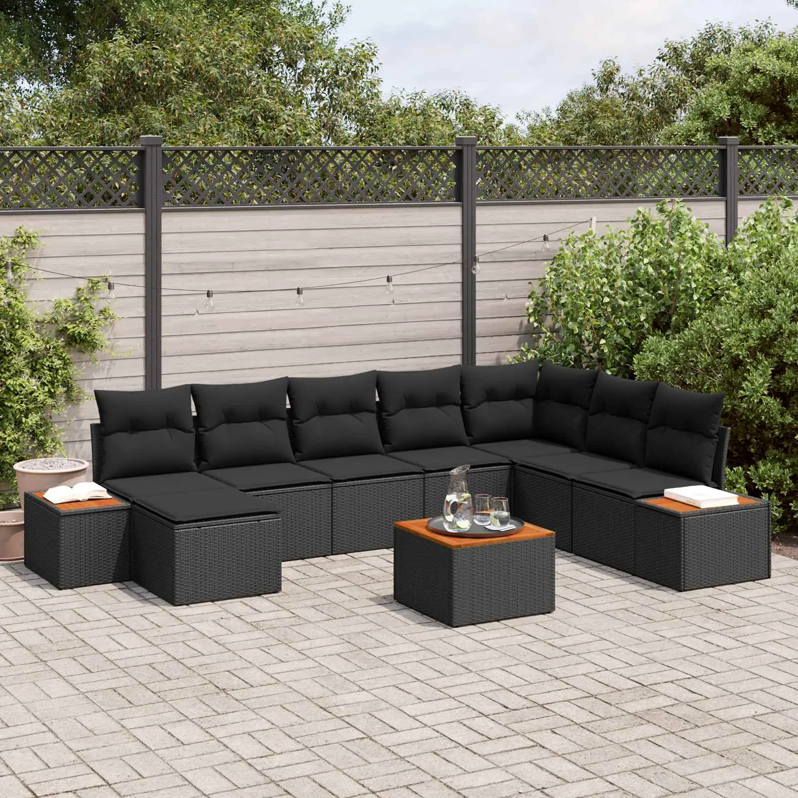Ensemble de canapé de jardin avec coussin 9 pcs Noir Polyrotin vidaXL 3356818