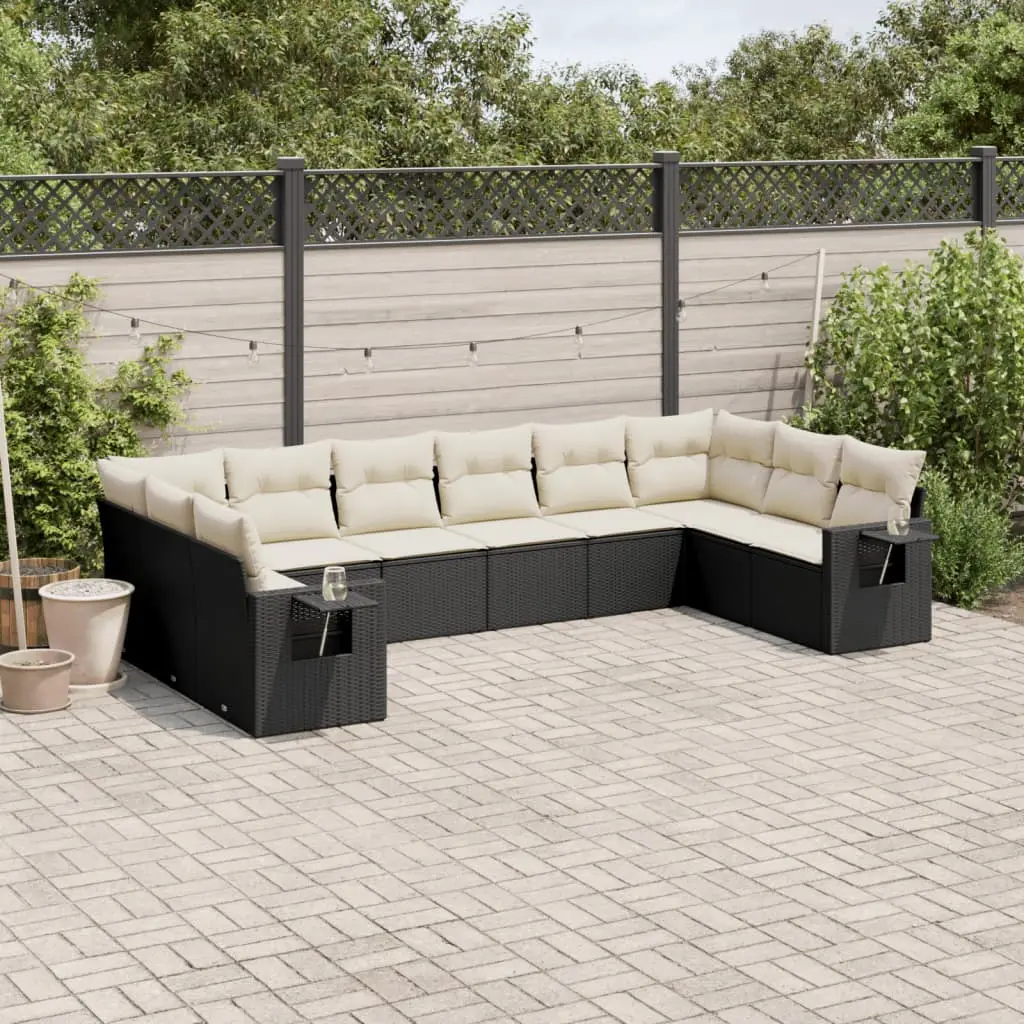 Ensemble canapé de jardin 10 places résine tressée tables d’appoint intégrées pour balcon Noir et Blanc Crème – ComfortXL Outdoor Living