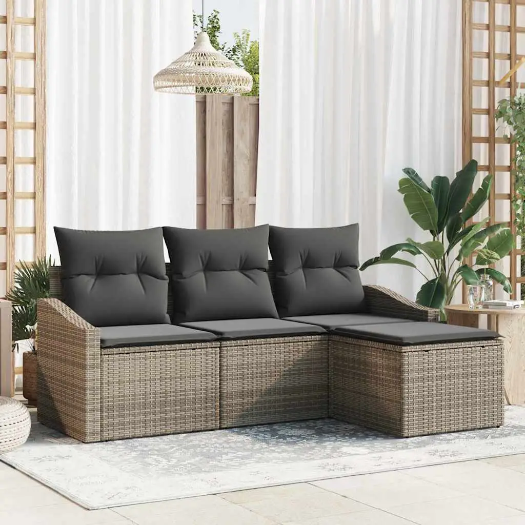 Ensemble de Canapés avec coussin 4 pcs Gris polyrotin vidaXL 3346669