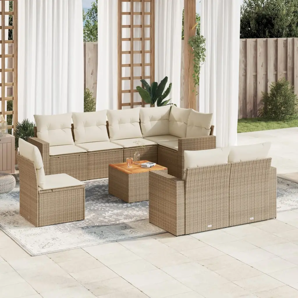 Ensemble d’extérieur 9 pcs poly rotin avec rangement intégré et table en bois Beige – ComfortXL Outdoor Living
