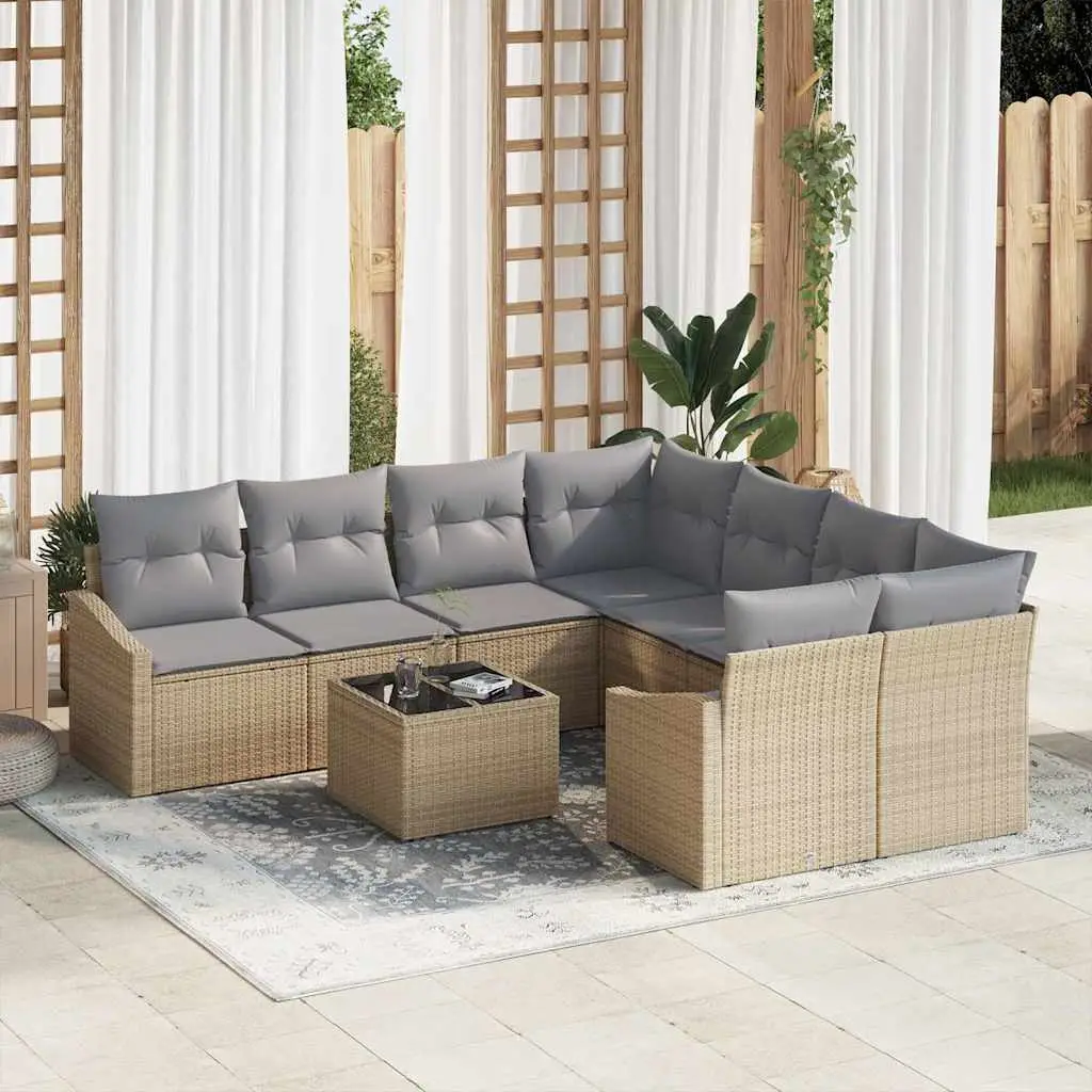 Ensemble de Canapés avec coussin 9 pcs Beige et gris polyrotin vidaXL 3355329