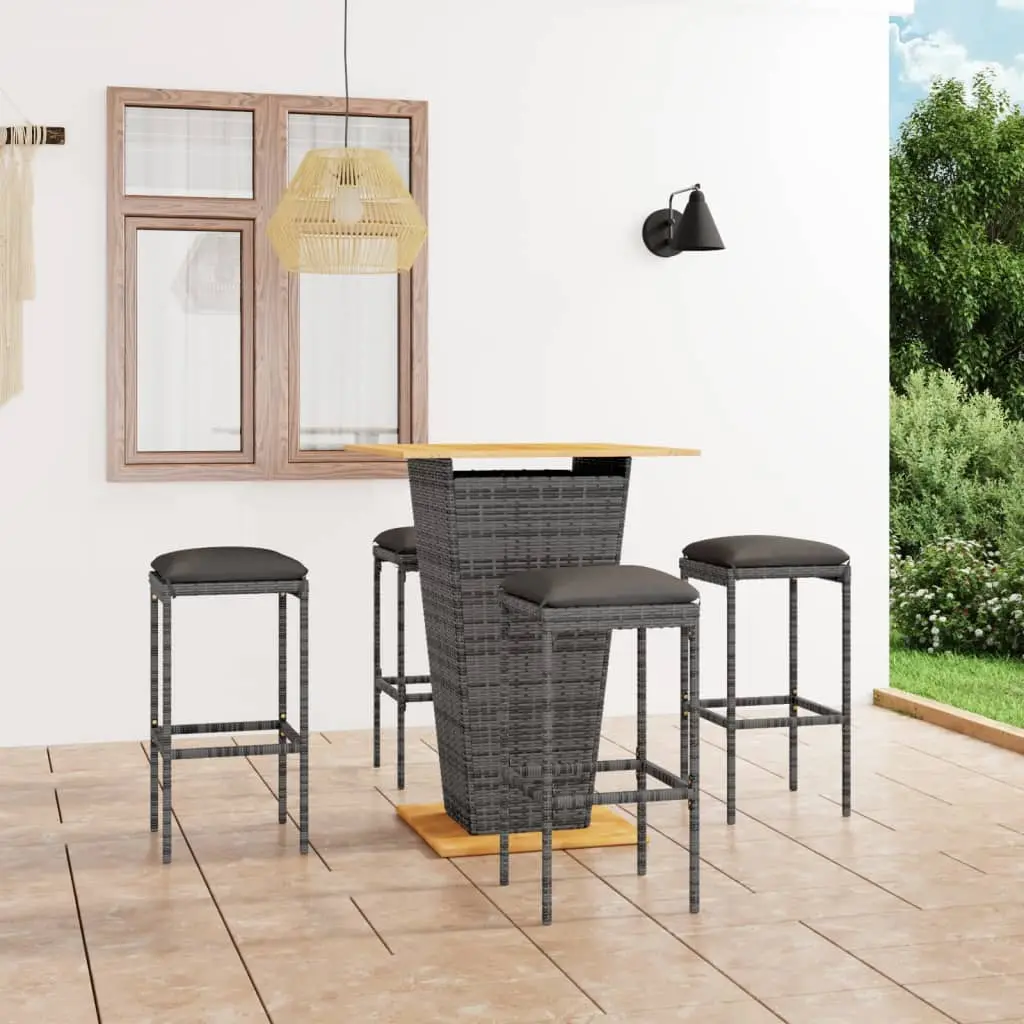 Ensemble de bar de jardin 5 pcs et coussins Résine tressée Gris vidaXL 3064853