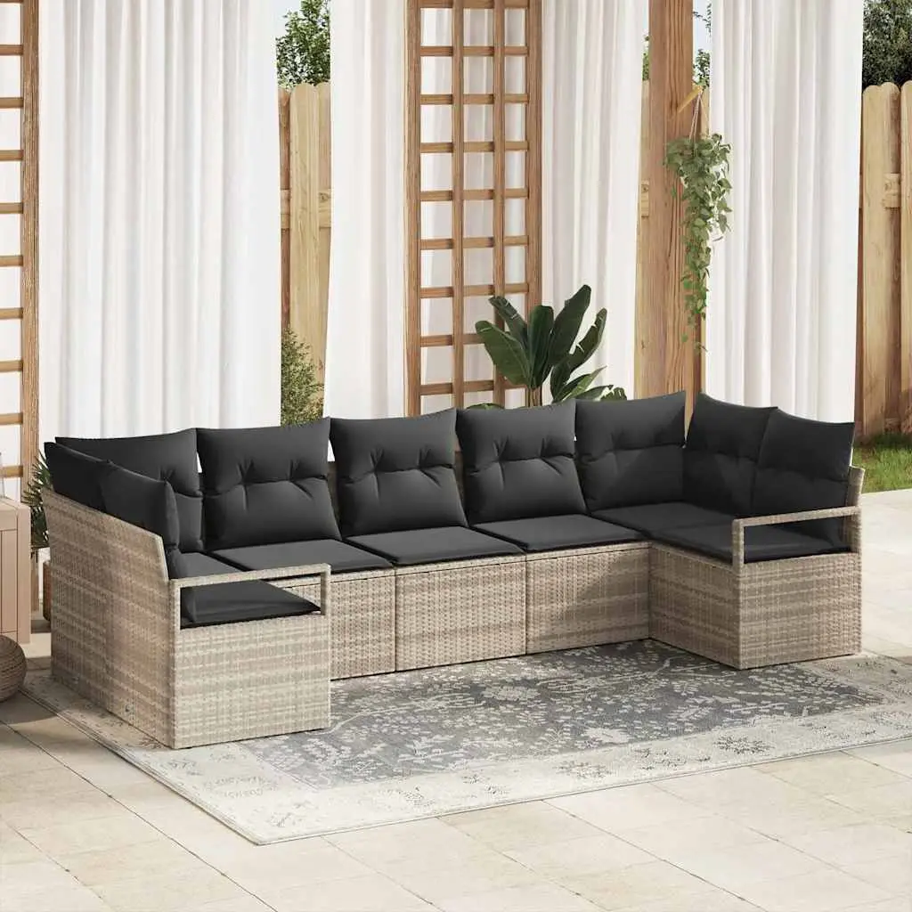 Ensemble de Canapés avec coussin 7 pcs Gris clair polyrotin vidaXL 3346532